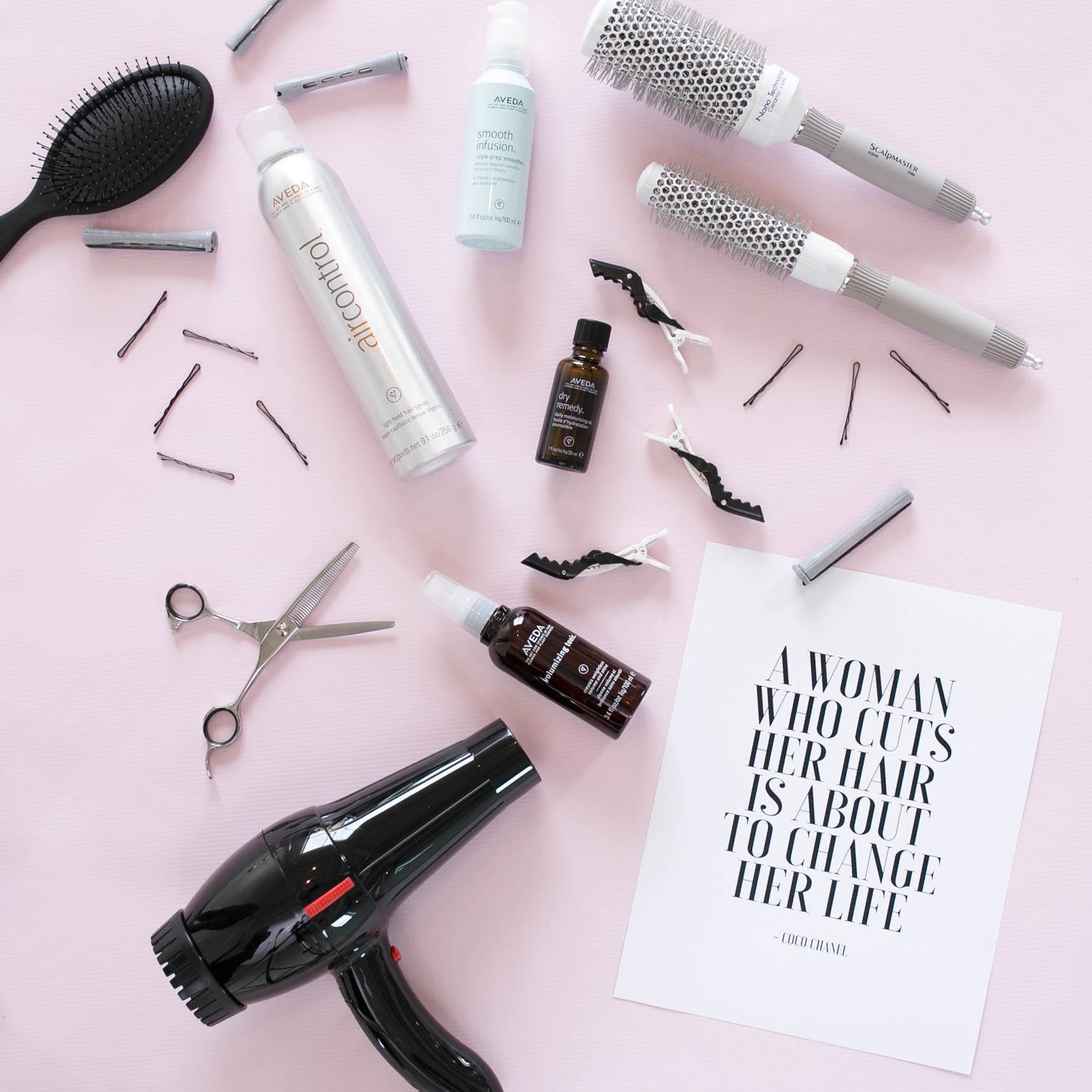 aveda product flat lay