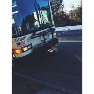 The front end of a bus 